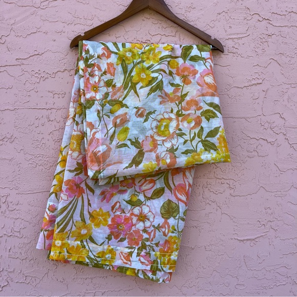 Vintage Floral Curtain Sheer Orange Retro Groovy 70s Funky Hippie - Picture 4 of 4